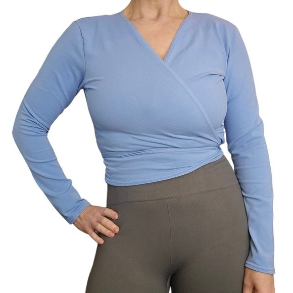 Vintage 90s Blue Wrap Shirt Dance Ballet M/L Multi Tie Supplex Nylon Made In USA - Picture 8 of 8